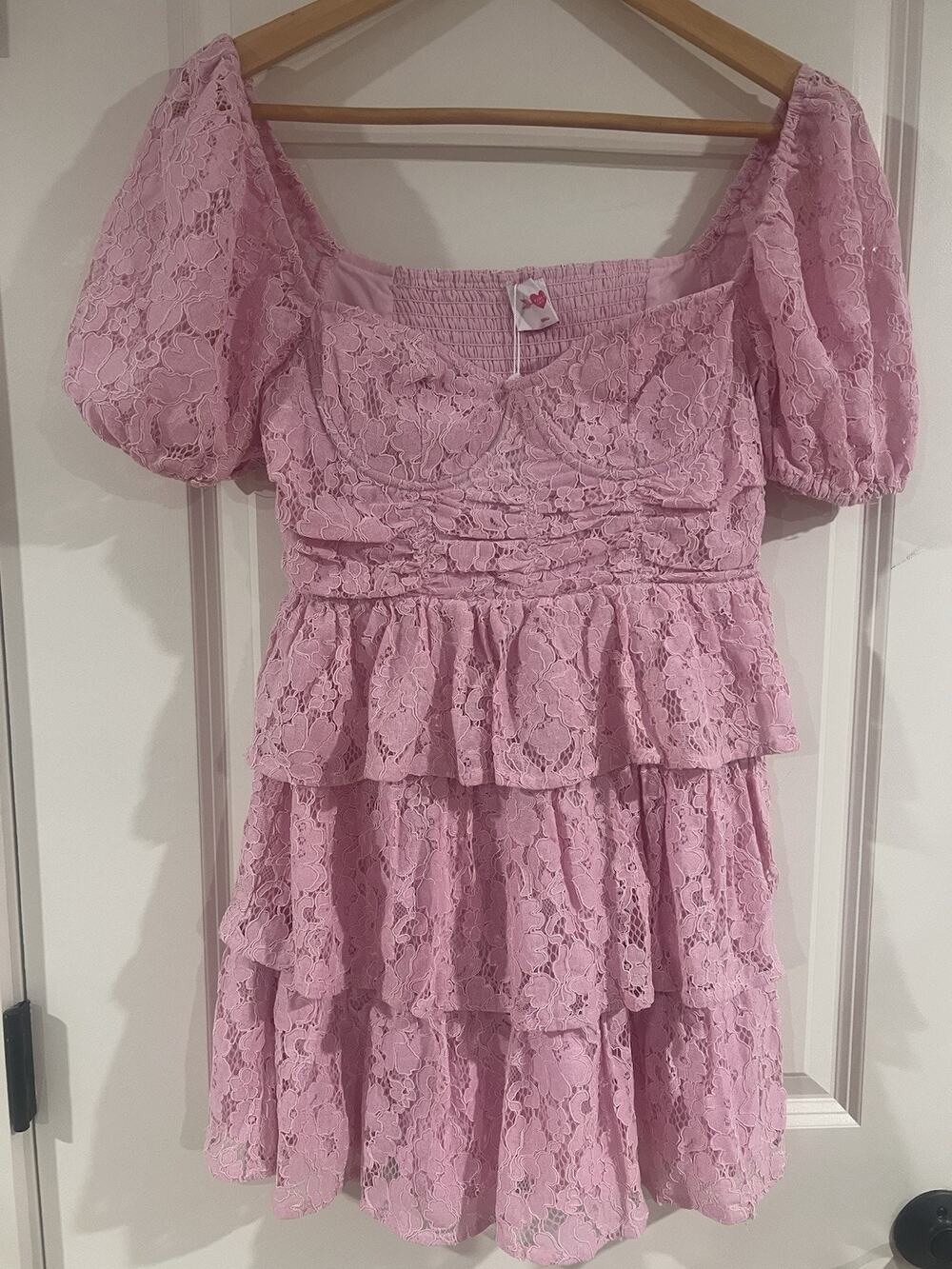 Buddy Love Puff Sleeve Pink Lace Mini Dress - Size S New With Tags